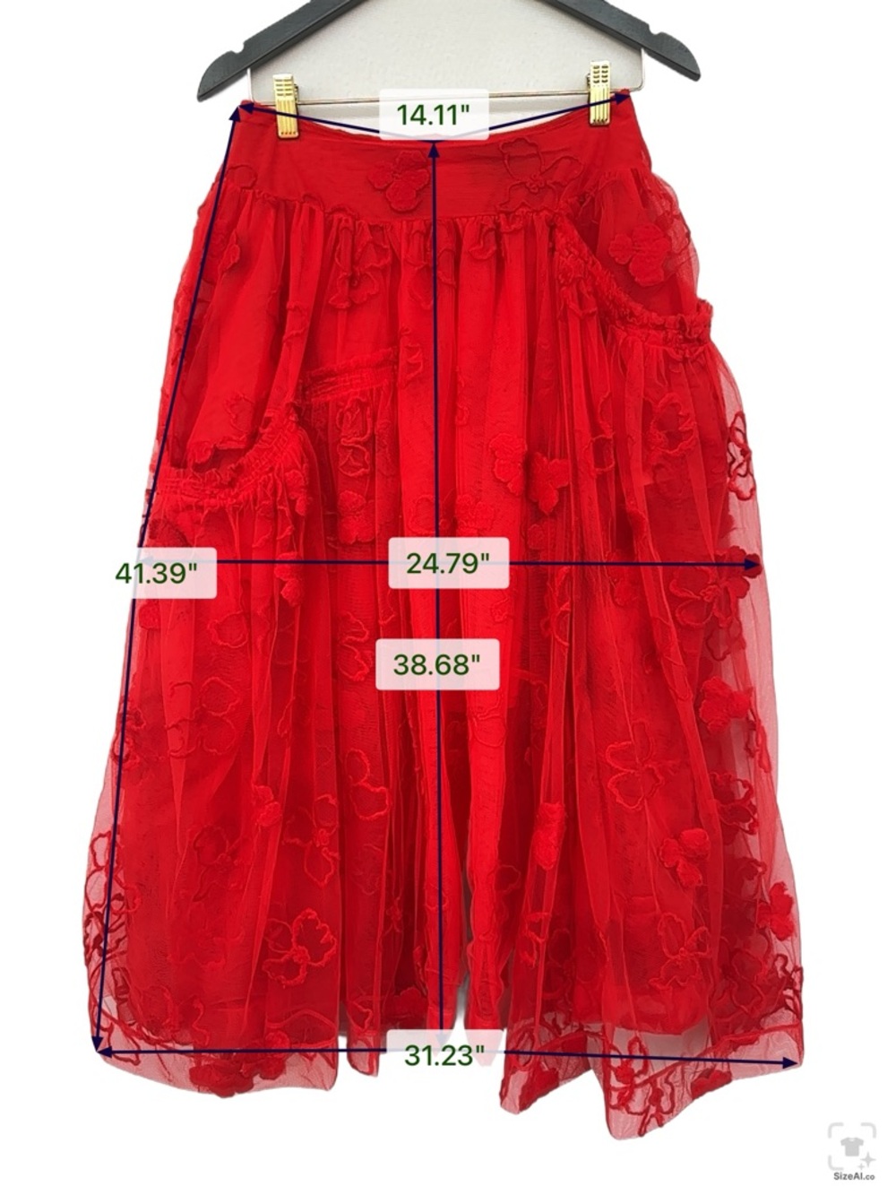 Simone Rocha Red Floral Tulle Midi Skirt Uk 6 Sheer Embroidered Made In Italy - Picture 3 of 15